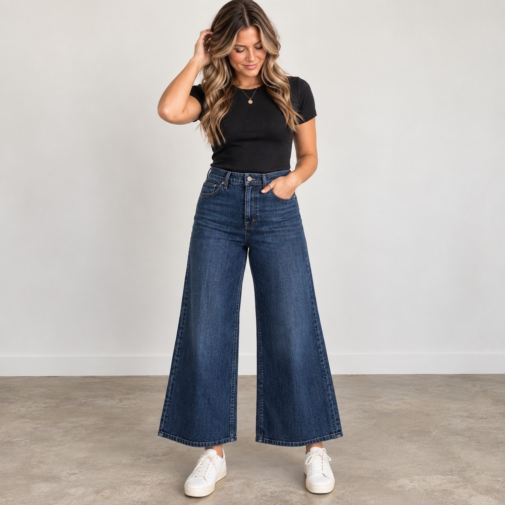 Rag & Bone Serena Crop High-Rise Wide Leg Jeans Dark Wash Size 27 WDD24F2993OPDK